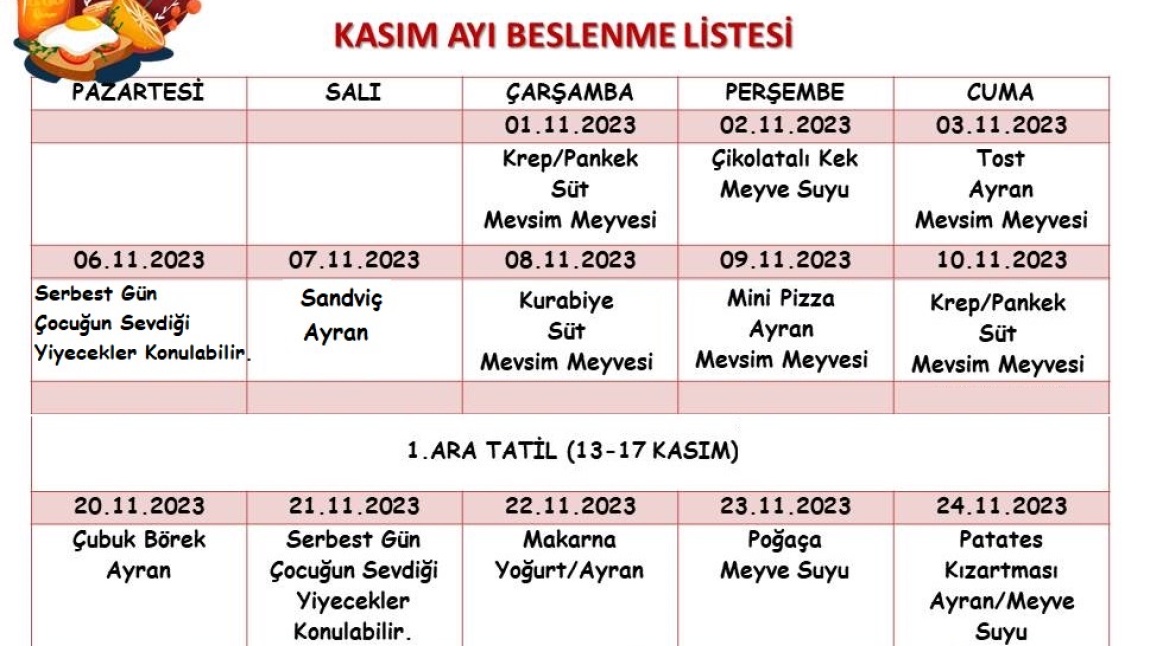 KASIM-2023 Beslenme Listemiz